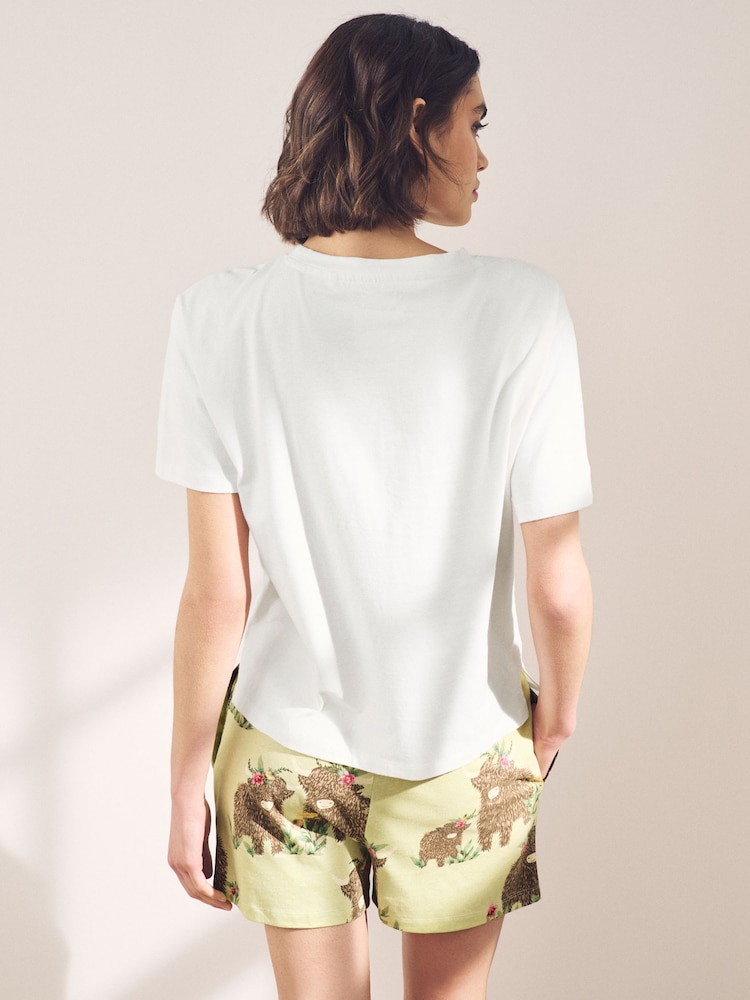 Cream/Green Hamish the Highland Cow 100% Cotton Short Sleeve Pyjamas - Image 2 of 10