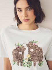 Cream/Green Hamish the Highland Cow 100% Cotton Short Sleeve Pyjamas - Image 5 of 10