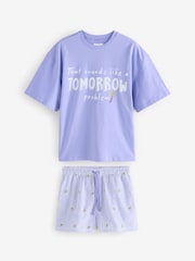 Azul con palmeras - Conjunto de pijama corto de algodón 100 % texturizado - Imagen 11 de 15