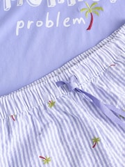 Azul con palmeras - Conjunto de pijama corto de algodón 100 % texturizado - Imagen 15 de 15