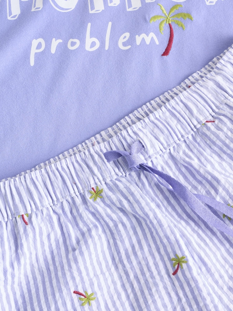 Azul con palmeras - Conjunto de pijama corto de algodón 100 % texturizado - Imagen 15 de 15