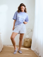 Azul con palmeras - Conjunto de pijama corto de algodón 100 % texturizado - Imagen 2 de 15