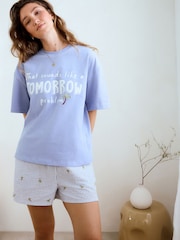 Azul con palmeras - Conjunto de pijama corto de algodón 100 % texturizado - Imagen 5 de 15