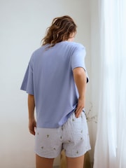 Azul con palmeras - Conjunto de pijama corto de algodón 100 % texturizado - Imagen 6 de 15