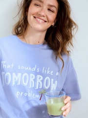 Azul con palmeras - Conjunto de pijama corto de algodón 100 % texturizado - Imagen 7 de 15