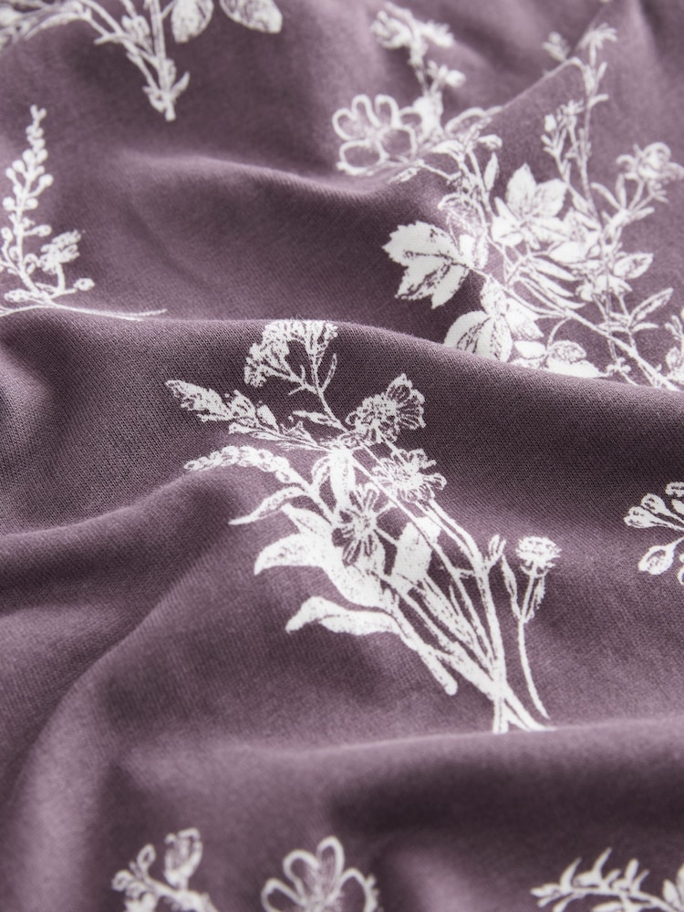 Purple Floral 100% Cotton Frill Vest Short Set Pyjamas - Image 11 of 11