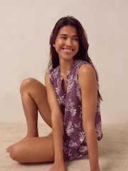 Purple Floral 100% Cotton Frill Vest Short Set Pyjamas - Image 2 of 11