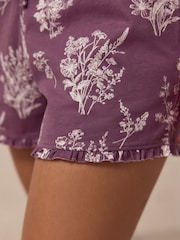 Purple Floral 100% Cotton Frill Vest Short Set Pyjamas - Image 4 of 11
