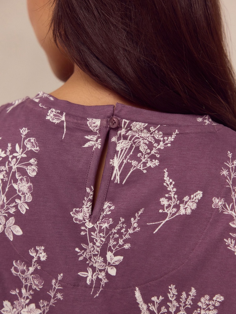 Purple Floral 100% Cotton Frill Vest Short Set Pyjamas - Image 6 of 11