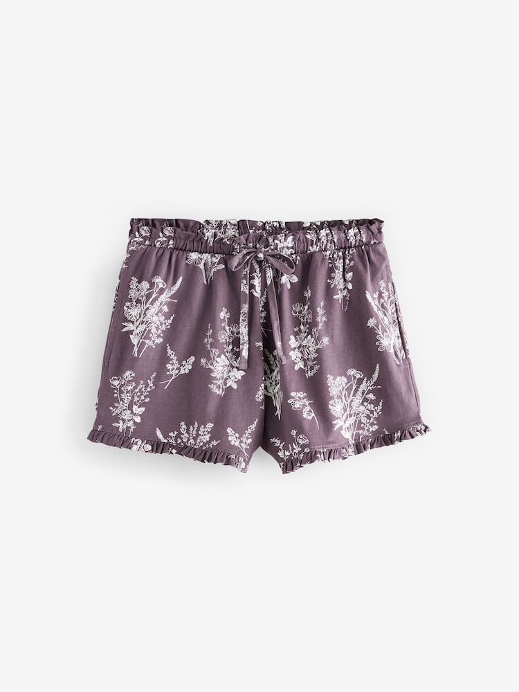 Purple Floral 100% Cotton Frill Vest Short Set Pyjamas - Image 9 of 11