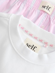 self. Ecru/Pink Stripe 100% Cotton Short Set Pyjamas - Image 10 of 12