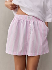 self. Ecru/Pink Stripe 100% Cotton Short Set Pyjamas - Image 5 of 12