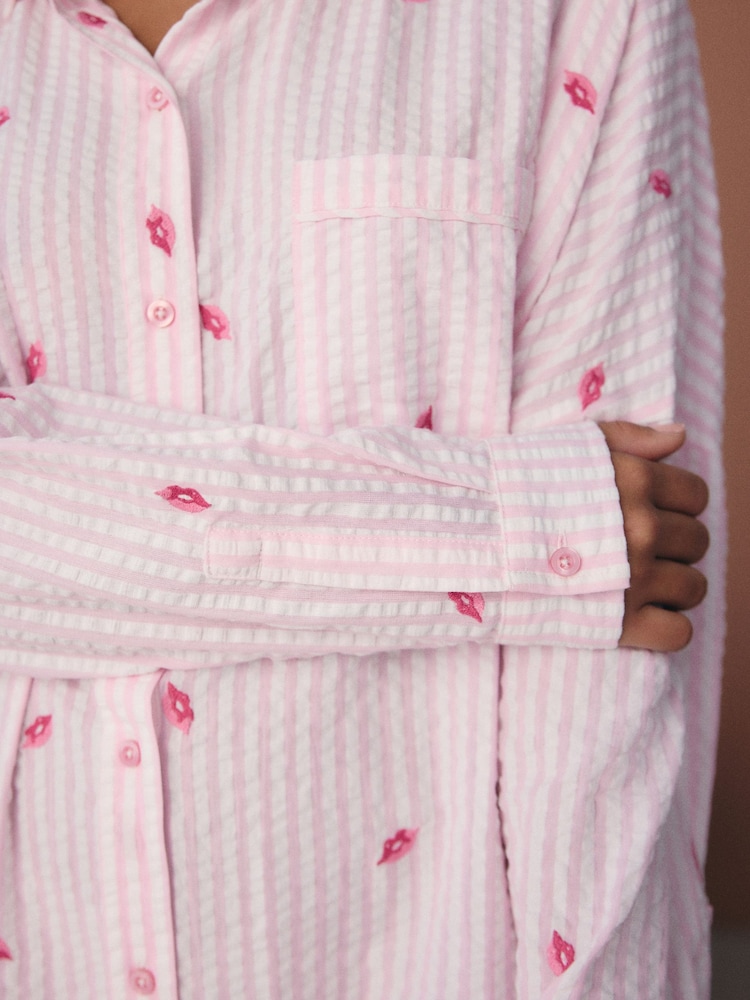 Pink Lips 100% Cotton Textured Nightshirt - Image 5 of 5