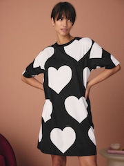 Black/White Heart 100% Cotton Nightie - Image 2 of 9