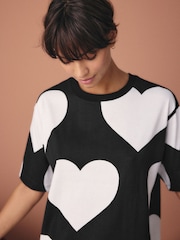 Black/White Heart 100% Cotton Nightie - Image 6 of 9