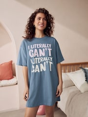 Blue Slogan 100% Cotton Nightie - Image 1 of 9