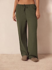 Ecru/Khaki Textured Cotton Pyjama Bottoms 2 Pack - Image 2 of 7