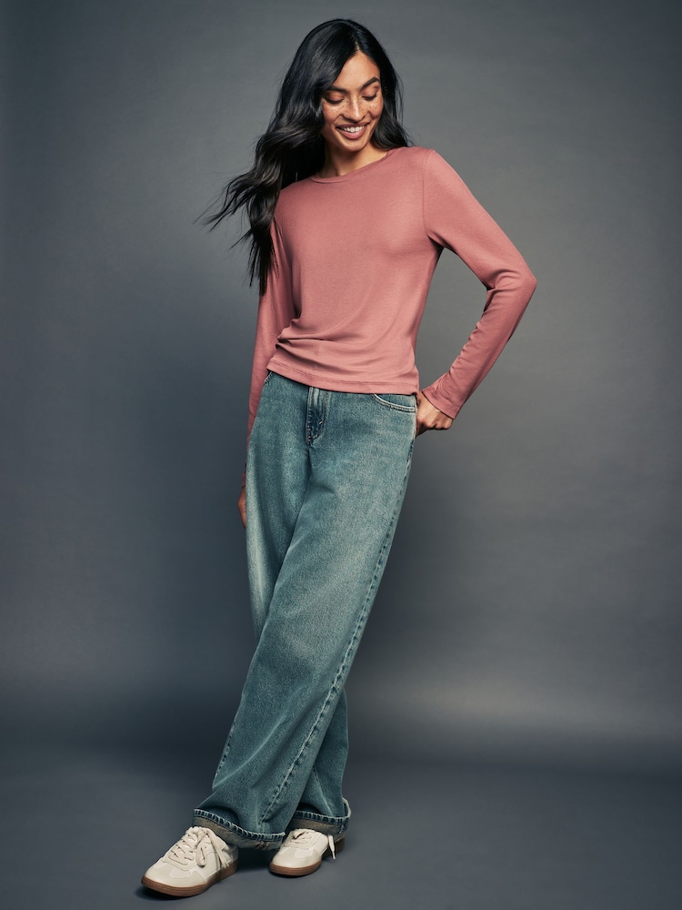 Pink Soft Touch Ribbed Long Sleeve T-Shirt with TENCEL™ Lyocell - Image 2 of 7