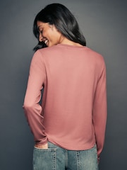 Pink Soft Touch Ribbed Long Sleeve T-Shirt with TENCEL™ Lyocell - Image 3 of 7