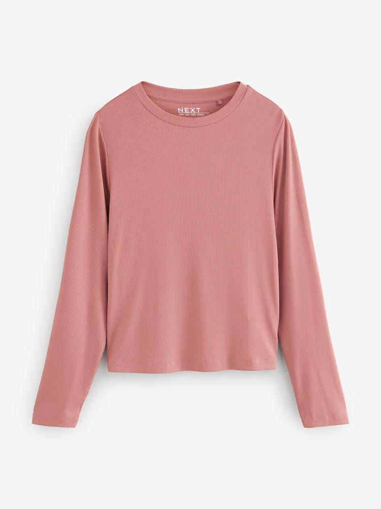 Pink Soft Touch Ribbed Long Sleeve T-Shirt with TENCEL™ Lyocell - Image 5 of 7