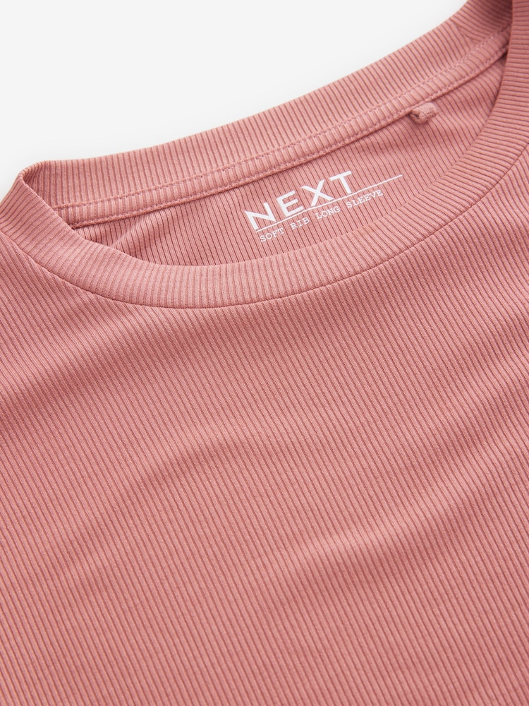 Pink Soft Touch Ribbed Long Sleeve T-Shirt with TENCEL™ Lyocell - Image 6 of 7