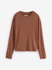 Rust Brown Soft Touch Ribbed Long Sleeve T-Shirt with TENCEL™ Lyocell - Image 4 of 6