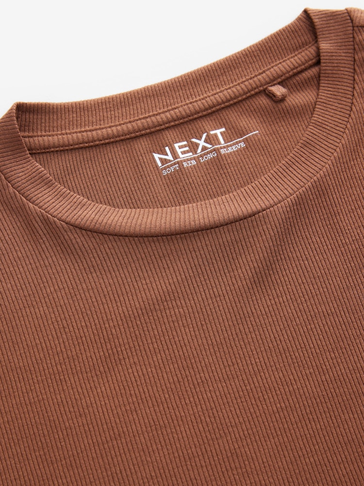 Rust Brown Soft Touch Ribbed Long Sleeve T-Shirt with TENCEL™ Lyocell - Image 5 of 6