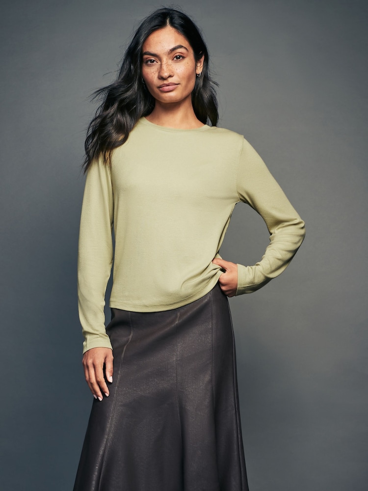 Lime Soft Touch Ribbed Long Sleeve T-Shirt with TENCEL™ Lyocell - Image 1 of 6 Lime Soft Touch Ribbed Long Sleeve T-Shirt with TENCEL™ Lyocell - Image 1 of 6