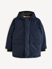BOSS Blue Hooded Longline Parka Coat - Image 1 of 4
