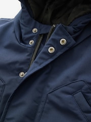 BOSS Blue Hooded Longline Parka Coat - Image 3 of 4