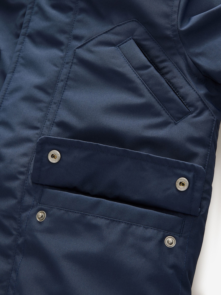 BOSS Blue Hooded Longline Parka Coat - Image 4 of 4