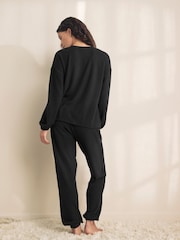 Black Cosy Waffle Long Sleeve Pyjamas - Image 3 of 9