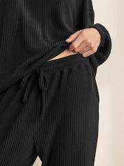 Black Cosy Waffle Long Sleeve Pyjamas - Image 4 of 9