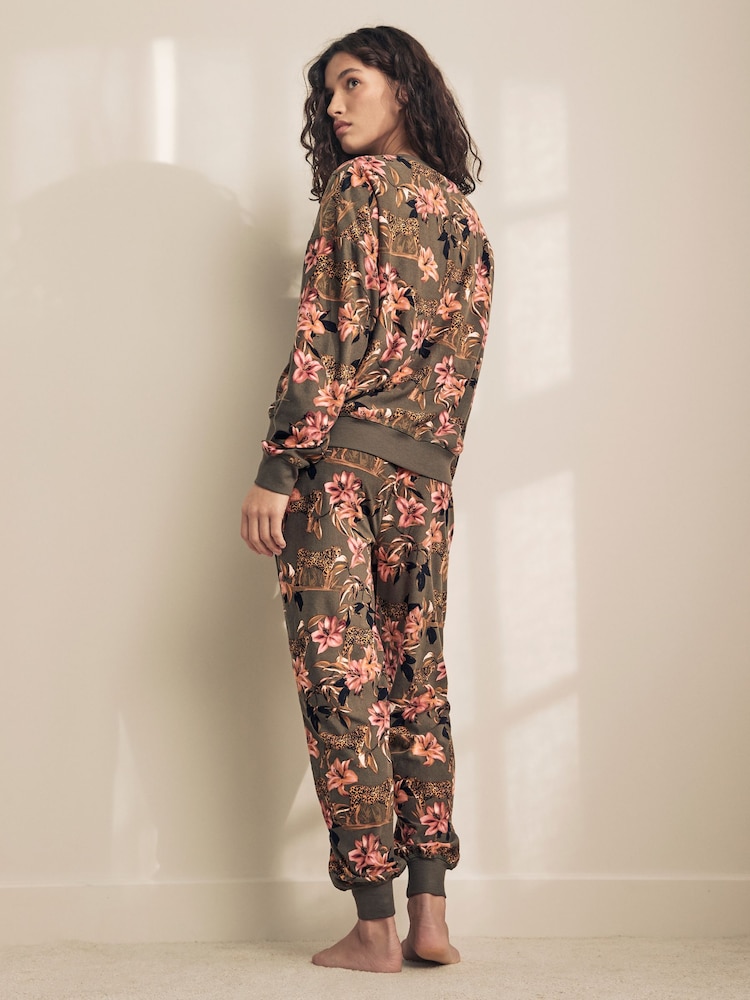 Khaki Green Cheetah Cosy Long Sleeve Pyjamas - Image 2 of 10