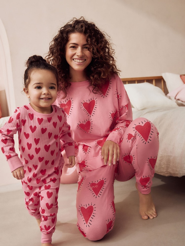 Pink Heart 100% Cotton Long Sleeve Pyjamas - Image 1 of 12