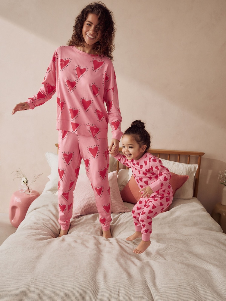 Roze met hartjesprint - 100% katoenen pyjama met lange mouwen - Image 3 of 12