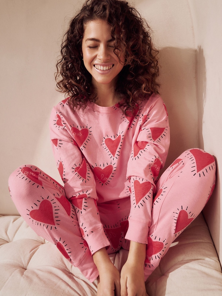 Roze met hartjesprint - 100% katoenen pyjama met lange mouwen - Image 6 of 12