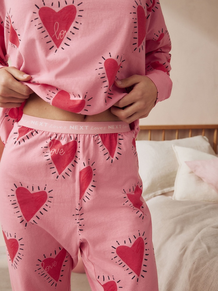 Roze met hartjesprint - 100% katoenen pyjama met lange mouwen - Image 7 of 12