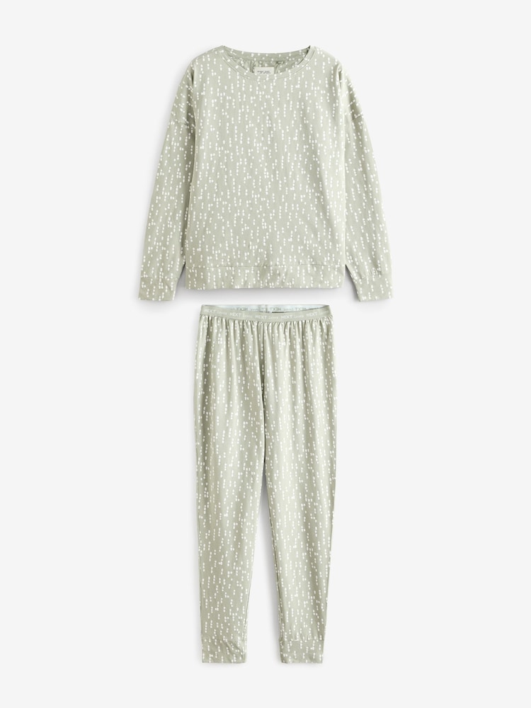Sage Green Spot 100% Cotton Long Sleeve Pyjamas - Image 1 of 5