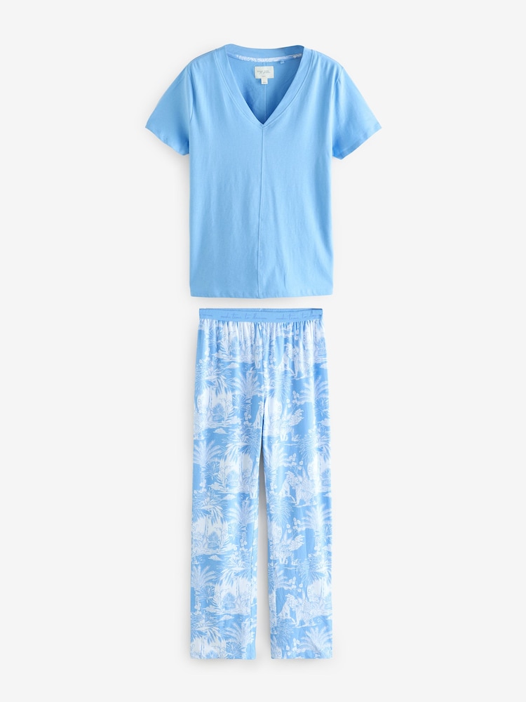 Blue 100% Cotton Short Sleeve Pyjamas - Image 1 of 6