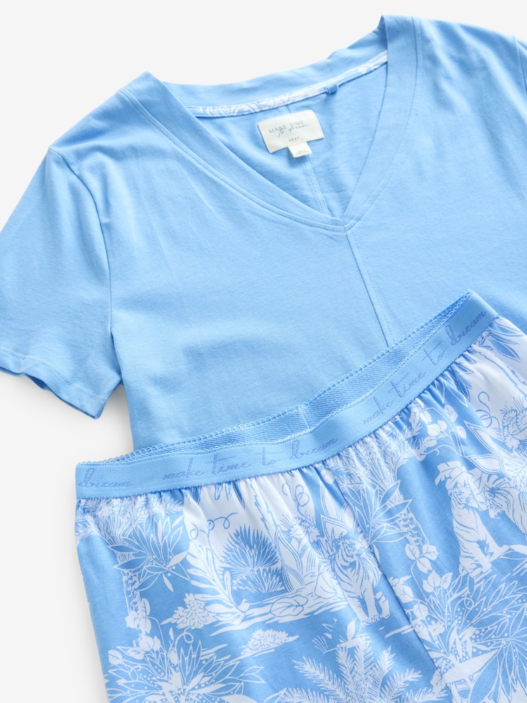Blue 100% Cotton Short Sleeve Pyjamas - Image 4 of 6