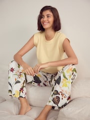 Yellow Floral 100% Cotton Cap Sleeve Pyjamas - Image 3 of 10
