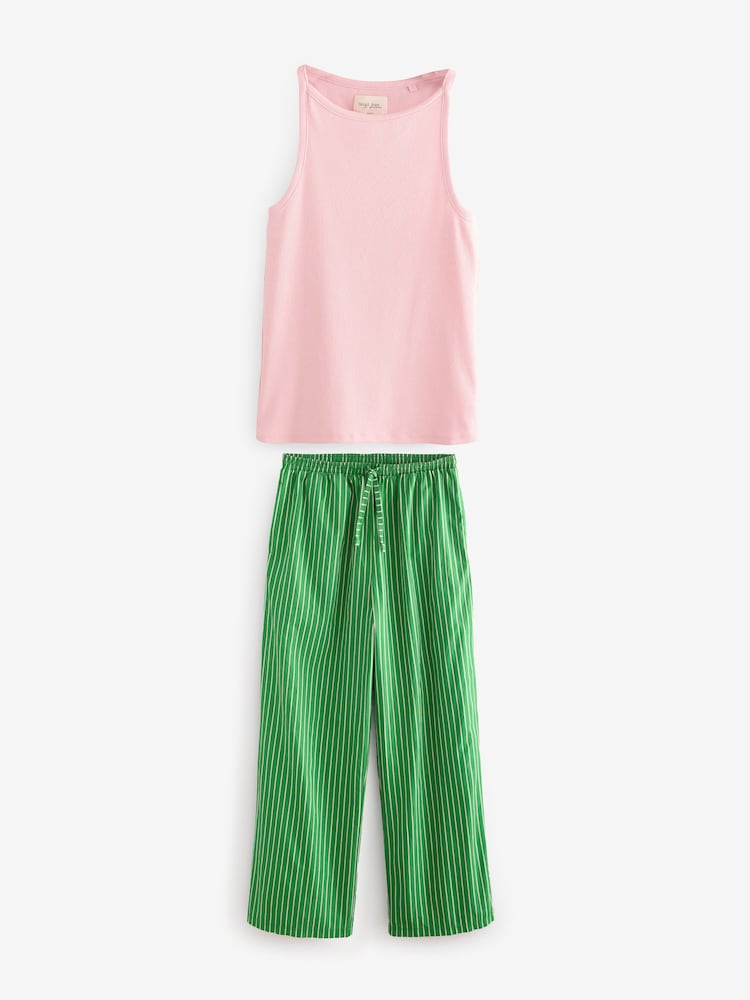 Pink/Green Stripe Rib Vest Pyjamas - Image 7 of 11