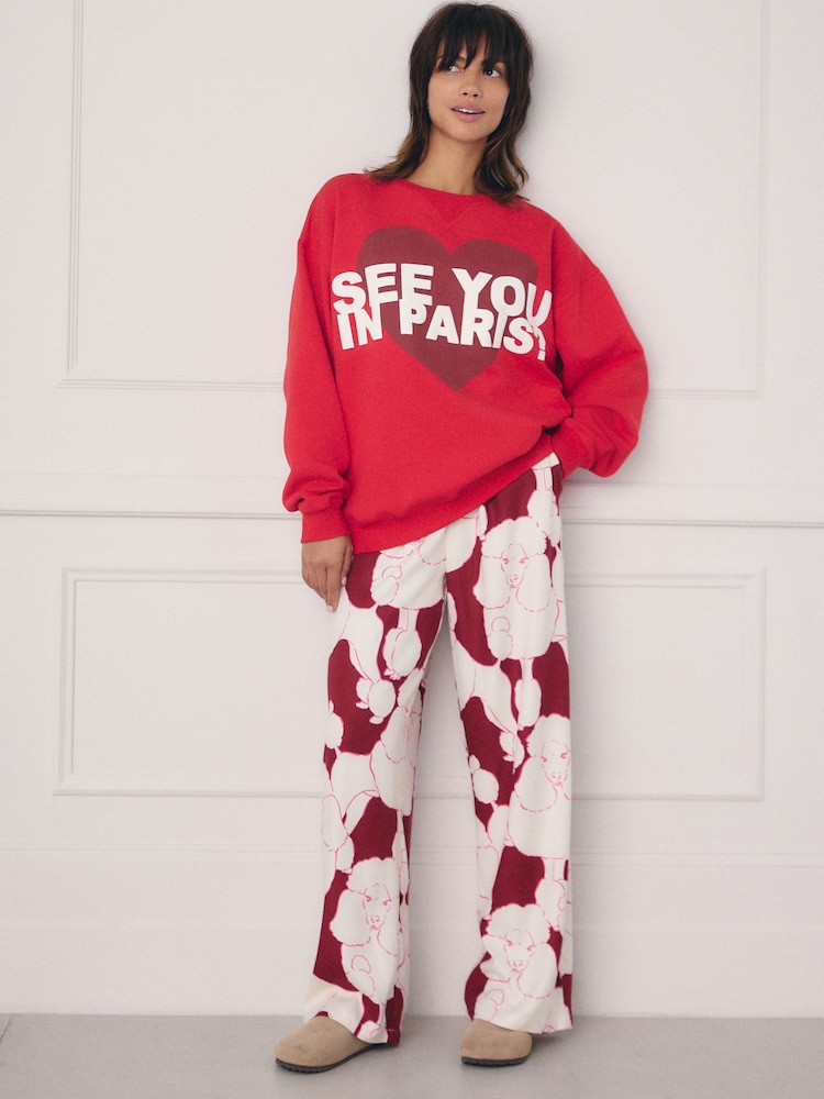 Red Paris Sweatshirt and Flannel Pyjamas - Image 1 of 6 Red Paris Sweatshirt and Flannel Pyjamas - Image 1 of 6