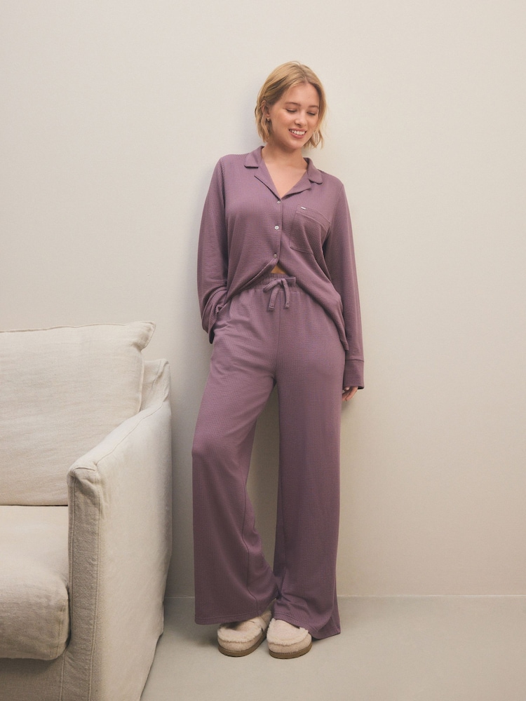 Mauve vijolična - Jersey Teksturirana z gumbi po celotni dolžini Pižama - Slika 2 iz 7 Mauve vijolična - Jersey Teksturirana z gumbi po celotni dolžini Pižama - Slika 2 iz 7