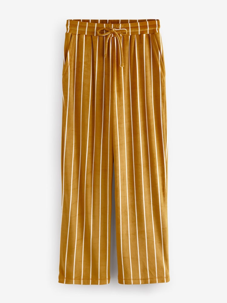 Ochre Yellow Stripe Short Sleeve and Fleece Bottom Pyjamas - Image 10 of 12