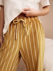 Ochre Yellow Stripe Short Sleeve and Fleece Bottom Pyjamas - Image 6 of 12