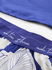 Cobalt Blue Leaf 100% Cotton Short Sleeve Pyjamas - Image 8 of 8