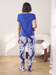 Cobalt Blue Leaf 100% Cotton Short Sleeve Pyjamas - Image 1 of 8