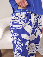 Cobalt Blue Leaf 100% Cotton Short Sleeve Pyjamas - Image 3 of 8